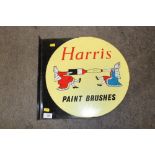 A VINTAGE DOUBLE SIDED ENAMEL SIGN FOR HARRIS PAINT BRUSHES, H 38 CM, W 40 CM