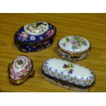 FOUR PILL BOXES TO INC A STAFFORDSHIRE ENAMEL EXAMPLE