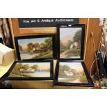 A SET OF FOUR FRAMED AND GLAZED OIL PAINTINGS OF LANDSCAPES WITH COTTAGES SIGNED A M EARNS