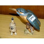 A BESWICK MATTE FINISH KINGFISHER FIGURE (CHIP TO BEAK) TOGETHER WITH A SMALL BESWICK DOG FIGURE (2)