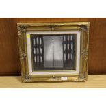 A GILT FRAMED PENCIL SKETCH OF A STREET LAMP AND RAILINGS IN THE STYLE OF L S LOWRY PICTURE SIZE -