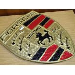 ***A MODERN REPRODUCTION CAST METAL PORSCHE PLAQUE - SIZE 57CM X 46CM**