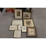 A COLLECTION OF ETCHINGS, ANTIQUE MAP ETC. (9)