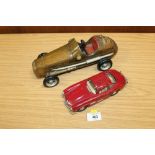 A BURAGO MODEL OF A MERCEDES S.H. TOGETHER WITH A WOODEN MODEL OF AN EARLY RACE CAR (2)