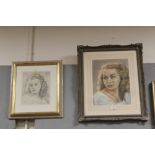 A FRAMED AND GLAZED PASTEL PORTRAIT STUDY OF A LADY, TOGETHER WITH A PENCIL EXAMPLE (2)