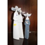A LLADRO 5500 FIGURE OF A NUN TOGETHER WITH A LARGER NAO FIGURE OF TWO NUNS (2)