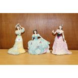 THREE MATT FINISH COALPORT AGE OF ELEGANCE FIGURES - ON THE BALCONY, MATINEE PERFORMANCE, AND