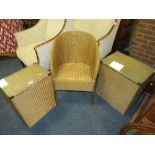 A LLOYD LOOM ARMCHAIR TOGETHER WITH TWO LLOYD LOOM LINEN BOXES (3)