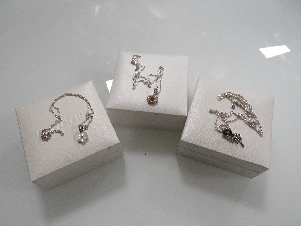 THREE BOXED PANDORA STYLE NECKLACES