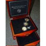 THREE UNCIRCULATED SILVER COINS TO INCLUDE A 1 OZ FINE SILVER DOLLAR, CANADIAN 5 DOLLAR COIN ETC. IN