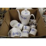 A SHELLEY BLUE HARLEQUIN 14198 COFFEE SET