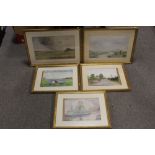 J A MANNING - FIVE GILT FRAMED AND GLAZED WATERCOLOURS OF RURAL LANDSCAPES SOME SIGNED AND ALL