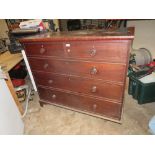 A LARGE VICTORIAN MAHOGANY CHEST OF FIVE DRAWERS, H 106 cm, W 121 cm