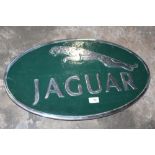 ***A LARGE REPRODUCTION METAL JAGUAR WALL HANGING PLAQUE, W 60 CM, H 35 CM**