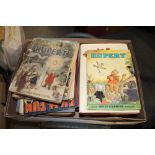 A BOX OF VINTAGE ANNUALS TO INCLUDE EAGLE ANNUALS, RUPERT THE BEAR