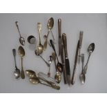 A BAG OF ASSORTED CUTLERY TO INCLUDE HALLMARKED SILVER AND SILVER HANDLED EXAMPLES