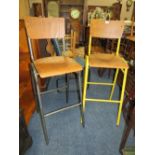 TWO MODERN INDUSTRIAL STYLE METAL / WOOD BAR STOOLS