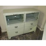 A MODERN METAL AND GLAZED HABERDASHERY STYLE CABINET BY 'DULTON', H 92 cm, W 124 cm