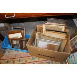 TWO BOXES OF VINTAGE PICTURE FRAMES AND PRINTS ETC.