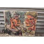 G. R. M. (XX). An impressionist head and shoulder study of two clowns. Signed with initials lower