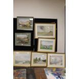 J A MANNING - FIVE GILT FRAMED AND GLAZED WATERCOLOURS OF RURAL LANDSCAPES SOME SIGNED AND ALL