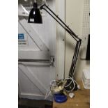 A VINTAGE CRAB TREE LARGE ANGLE POISE LAMP TOGETHER WITH A VINTAGE DESK FAN