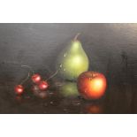 A GILT FRAMED OIL ON BOARD STILL LIFE STUDY OF FRUIT SIGNED K COTTON LOWER LEFT PICTURE SIZE -