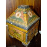 A HAND PAINTED LIDDED DECORATIVE BOX WITH SCENES OF ANIMALS