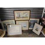 A COLLECTION OF WATERCOLOURS TO INCLUDE A STUDY IF A HERON SIGNED DAVID A FINNEY, SEASCAPE SIGNED