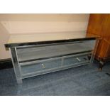 A MODERN MIRRORED LAURA ASHLEY STYLE MEDIA CABINET H 51 cm, W 120 cm S/D