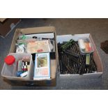 TWO BOXES OF MODEL RAILWAY ACCESSORIES TO INCLUDE A HORNBY FLYING SCOTSMAN LOCOMOTIVE