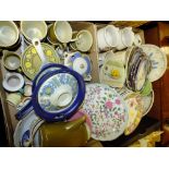 THREE TRAYS OF ASSORTED CHINA AND CERAMICS TO INCLUDE ROYAL DOULTON COLLECTORS PLATES, FRANSICAN