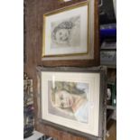 A FRAMED AND GLAZED PASTEL PORTRAIT STUDY OF A LADY, TOGETHER WITH A PENCIL EXAMPLE (2)