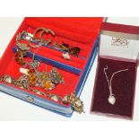 A BOX OF STERLING SILVER AND OTHER JEWELLERY TO INCLUDE PENDANTS, CHAINS ETC.