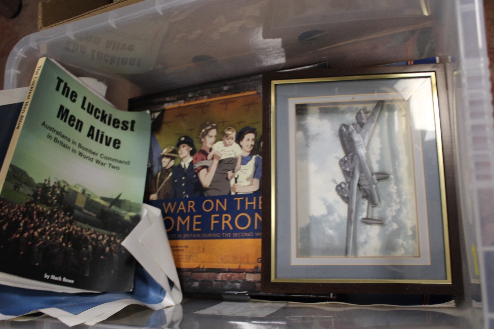 A TRAY OF ASSORTED DINNERWARE TOGETHER WITH A BOX OF STONEWARE FLAGONS AND A BOX OF AIRCRAFT RELATED - Image 2 of 5
