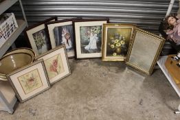 A QUANTITY OF ASSORTED PICTURES AND PRINTS TO INCLUDE A GILT FRAMED OIL ON CANVAS, GILT FRAMED