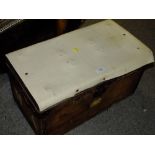 St Mary's Abbey - A VINTAGE CANVAS COATED STORAGE BOX CONTAINING SEWING ACCESSORIES ETC.