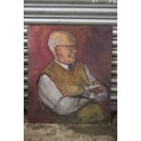 BARBARA J STEWART - AN UNFRAMED OIL ON BOARD PORTRAIT STUDY ENTITLED 'GRANDPA' WITH FEMALE