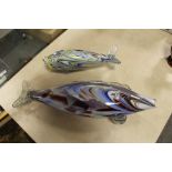 TWO MURANO STYLE GLASS FISH - LARGEST l 55 CM A/F
