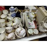 TWO TRAYS OF ASSORTED CHINA AND CERAMICS TO INCLUDE A PORTMEIRION WATERING CAN, ROYAL ALBERT