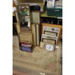 A QUANTITY OF PICTURES, PRINTS AND FRAMES TO INCLUDE A MAP OF SHROPSHIRE, VINTAGE NEEDLEWORKS ETC