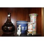 St Mary's Abbey - A WEDGWOOD JASPERWARE JARDINIERE GLAZED STONEWARE VASE, FAMILLE ROSE VASE ETC. -