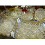 FIVE TRAYS OF ASSORTED CUT GLASS TO INCLUDE WEBB CRYSTAL, HEAVILY CUT GLASS BOWL ETC