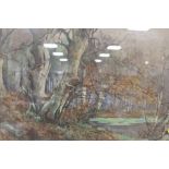 St Mary's Abbey - A FRAMED AND GLAZED WATERCOLOUR OF A WOODED LANDSCAPE SIGNED F K GREGORY LOWER