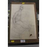 AFTER LUCIEN FREUD - AN UNFRAMED PENCIL STUDY OF A SEATED MALE SIZE - 34CM X 23CM