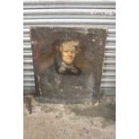 AN ANTIQUE UNFRAMED OIL ON CANVAS PORTRAIT STUDY OF A LADY A/F-HOLES TO CANVAS AND PAINT LOSS SIZE -