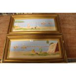 A PAIR OF GILT FRAMED AND GLAZED WATERCOLOURS DEPICTING EASTERN RIVER SCENES WITH FIGURES SIGNED M