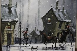 AN UNFRAMED OIL ON CANVAS OF A WINTER STREET SCENE BY G TILLET VERSO - SIZE 30 CM X 30 CM