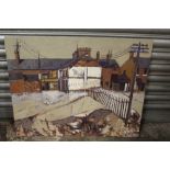 BARBARA STEWART - AN UNFRAMED OIL ON BOARD ENTITLED 'DEMOLITION SITE LEICESTER' SIZE -76CM X 61CM