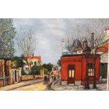 A FRAMED OIL ON BOARD OF A FRENCH STREET SCENE SIZE - 60CM X 50CM